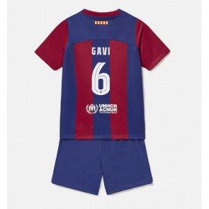 Maillot de foot Barcelona Paez Gavi #6 Domicile enfant 2023-24 Manches Courte (+ pantalon court)